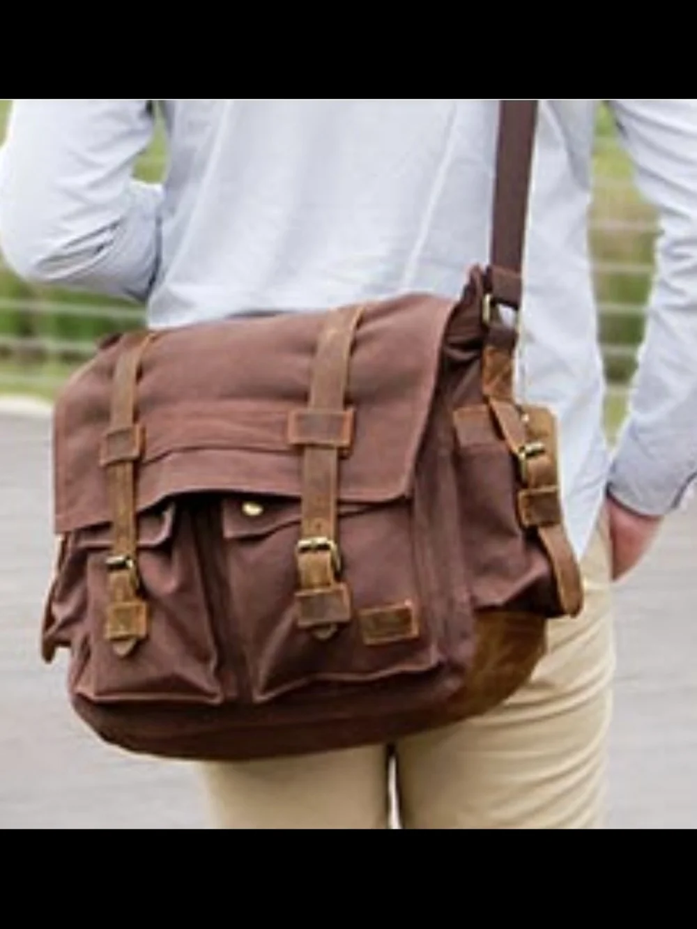 Lifewit Vintage Canavas Messanger Lap Top Bag Heavy Duty Cotton Leather Acent